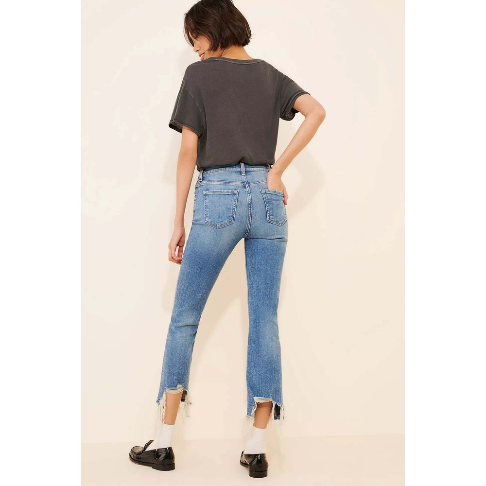 7 For All Mankind High-Waist‎ Slim Kick Raw Hem Jeans Size 29 Blue Denim